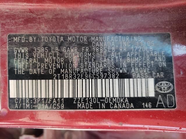 Photo 10 from auction – 2006 TOYOTA COROLLA CE with VIN 2T1BR32E96C597382