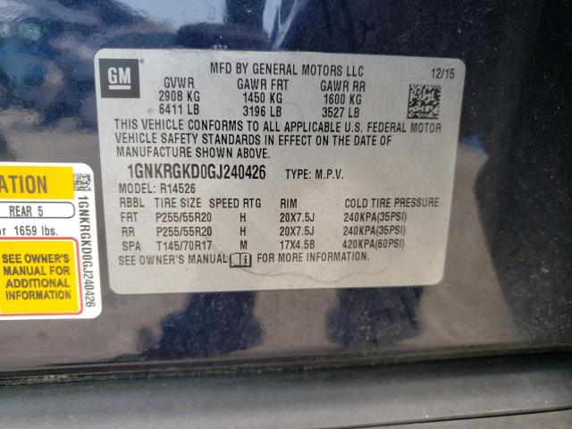 Photo 10 from auction – 2016 CHEVROLET TRAVERSE L with VIN 1GNKRGKD0GJ240426