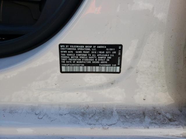 Photo 10 from auction – 2012 VOLKSWAGEN PASSAT S with VIN 1VWAP7A30CC037194