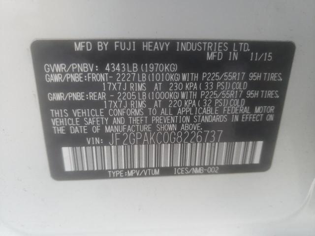Photo 10 from auction – 2016 SUBARU CROSSTREK with VIN JF2GPAKC0G8226737
