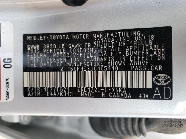 Photo 10 from auction – 2018 TOYOTA COROLLA L with VIN 2T1BURHE3JC105110