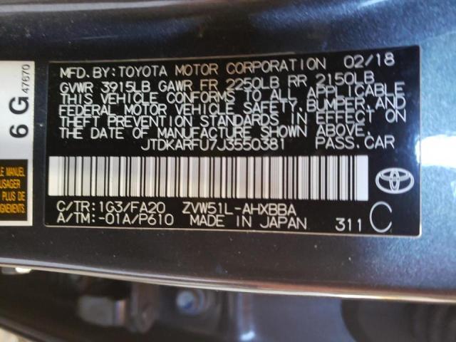 Photo 10 from auction – 2018 TOYOTA PRIUS with VIN JTDKARFU7J3550381