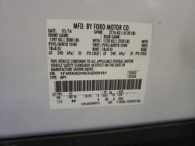Photo 10 from auction – 2016 FORD EXPLORER X with VIN 1FM5K8DH6GGD09161