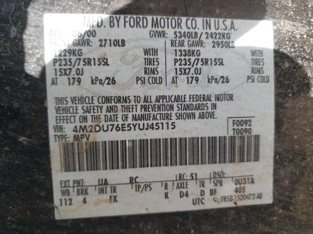 Photo 10 from auction – 2000 MERCURY MOUNTAINEE with VIN 4M2DU76E5YUJ45115
