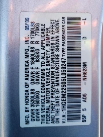 Photo 10 from auction – 2005 HONDA CIVIC LX with VIN 1HGEM22505L059247