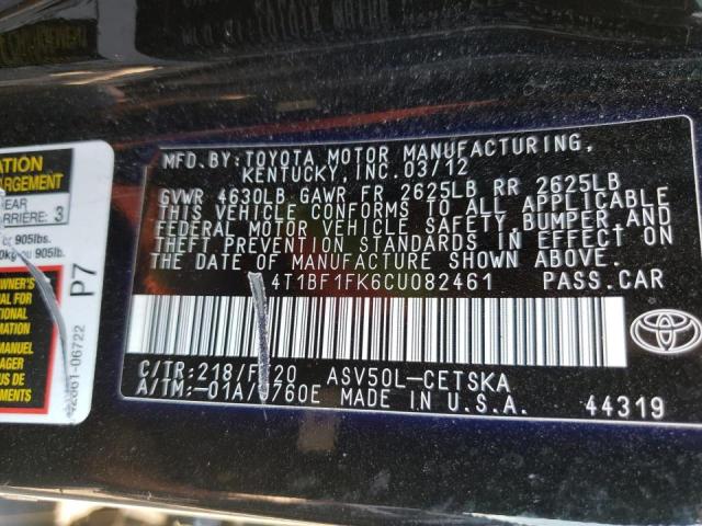 Zdjęcie 10 z aukcji – 2012 TOYOTA CAMRY BASE z VIN 4T1BF1FK6CU082461