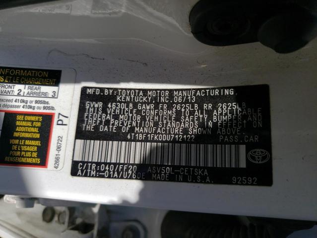 Photo 10 from auction – 2013 TOYOTA CAMRY L with VIN 4T1BF1FK0DU712122