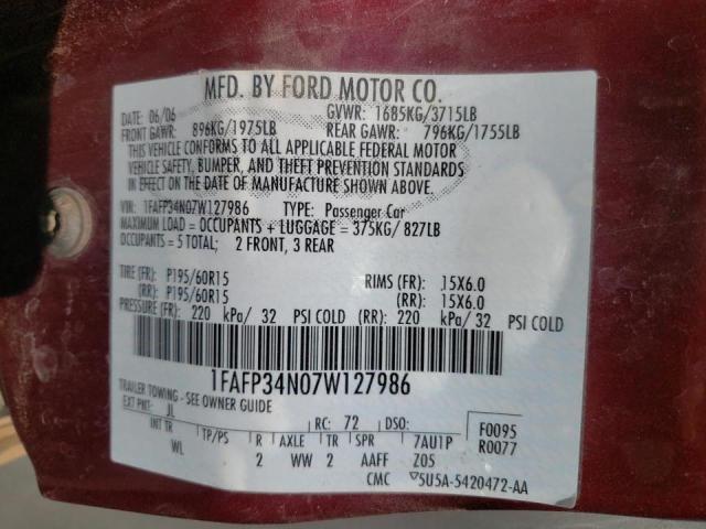 Photo 10 from auction – 2007 FORD FOCUS ZX4 with VIN 1FAFP34N07W127986
