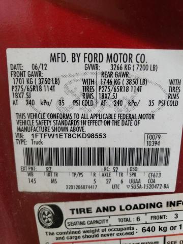 Photo 10 from auction – 2012 FORD F150 SUPER with VIN 1FTFW1ET8CKD98553