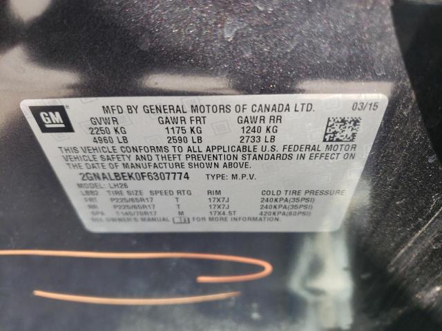 Photo 10 from auction – 2015 CHEVROLET EQUINOX LT with VIN 2GNALBEK0F6307774