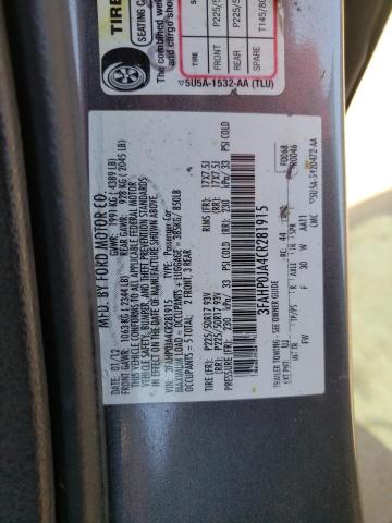 Photo 10 from auction – 2012 FORD FUSION SEL with VIN 3FAHP0JA4CR281915