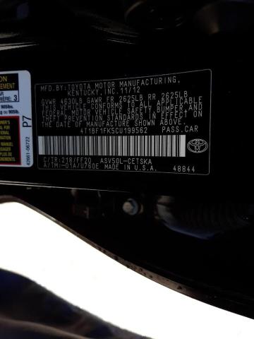 Photo 10 from auction – 2012 TOYOTA CAMRY BASE with VIN 4T1BF1FK5CU199562