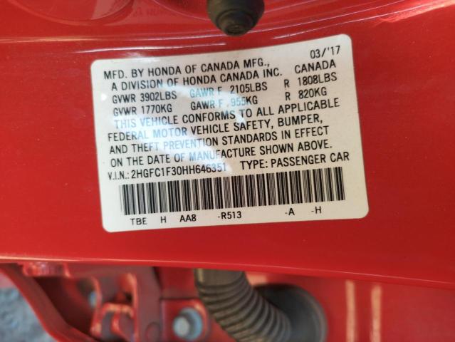 Photo 10 from auction – 2017 HONDA CIVIC EX with VIN 2HGFC1F30HH646351