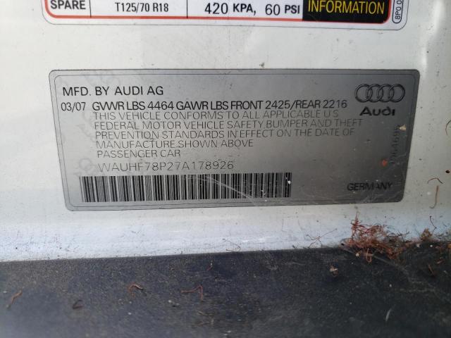 Photo 10 from auction – 2007 AUDI A3 2 with VIN WAUHF78P27A178926
