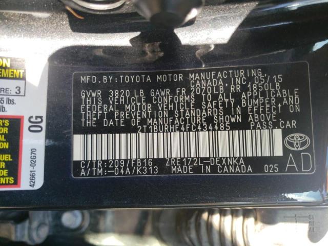 Photo 10 from auction – 2015 TOYOTA COROLLA L with VIN 2T1BURHE4FC434485