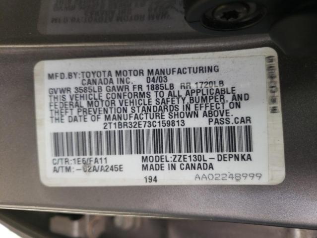 Photo 10 from auction – 2003 TOYOTA COROLLA with VIN 2T1BR32E73C159813