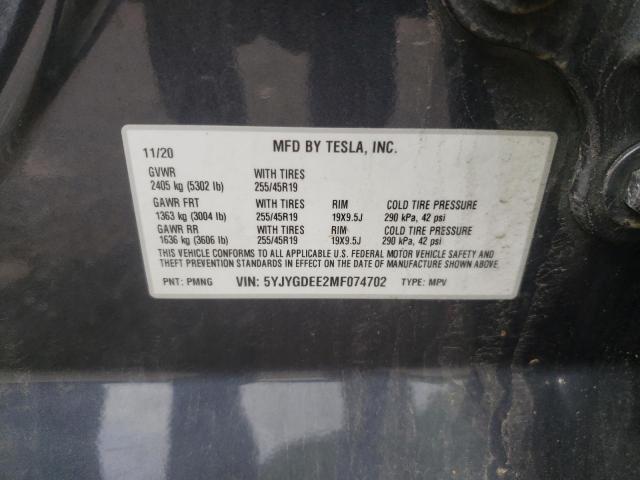 Photo 10 from auction – 2021 TESLA MODEL Y with VIN 5YJYGDEE2MF074702