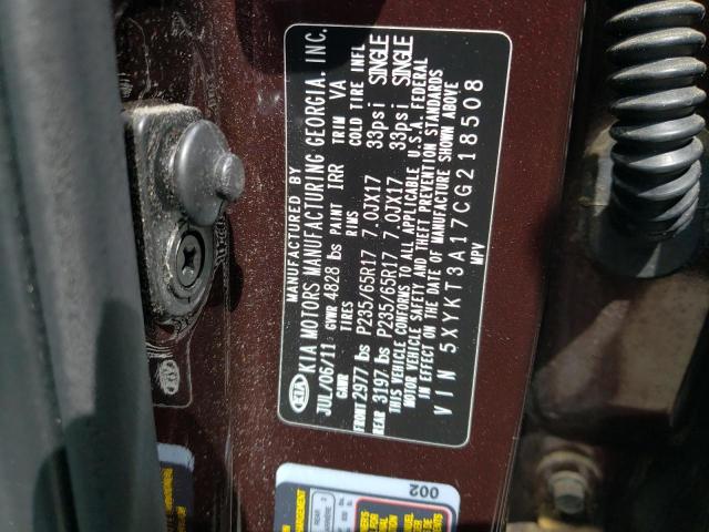 Photo 10 from auction – 2012 KIA SORENTO BA with VIN 5XYKT3A17CG218508