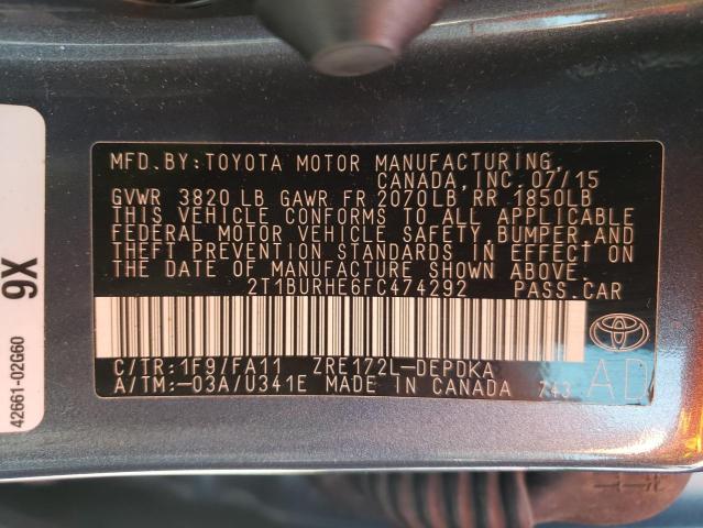 Photo 10 from auction – 2015 TOYOTA COROLLA L with VIN 2T1BURHE6FC474292