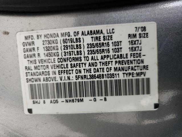 Photo 10 from auction – 2008 HONDA ODYSSEY EX with VIN 5FNRL38648B103511