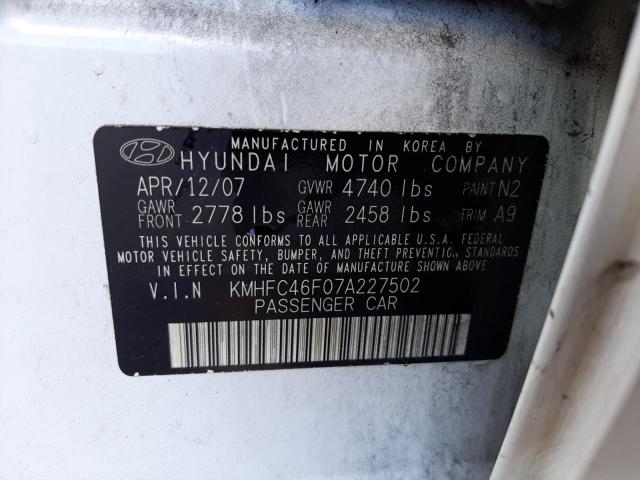 Photo 10 from auction – 2007 HYUNDAI AZERA SE with VIN KMHFC46F07A227502