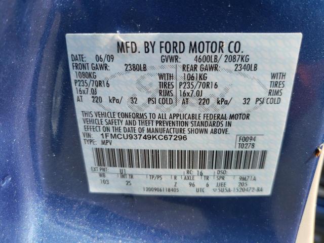 Photo 10 from auction – 2009 FORD ESCAPE XLT with VIN 1FMCU93749KC67296