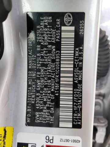 Photo 10 from auction – 2012 TOYOTA CAMRY BASE with VIN 4T1BF1FK1CU068953