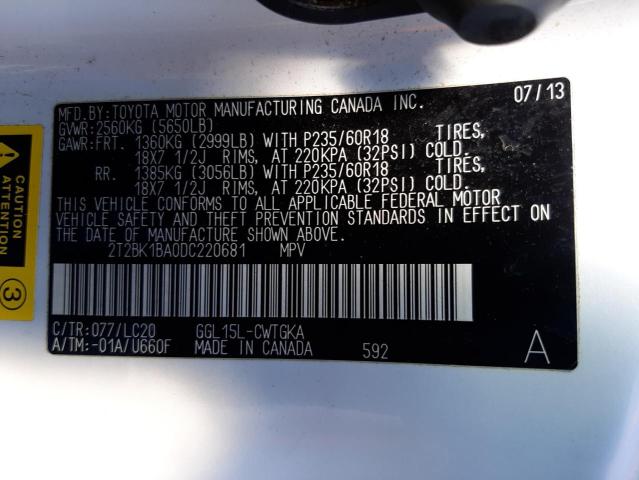 Photo 10 from auction – 2013 LEXUS RX 350 BAS with VIN 2T2BK1BA0DC220681