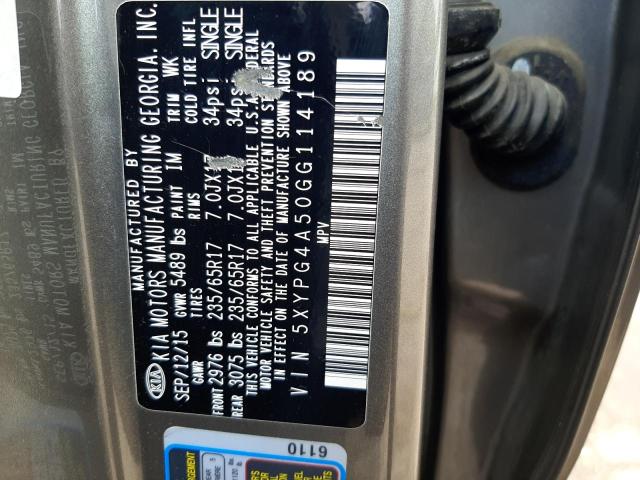 Photo 10 from auction – 2016 KIA SORENTO LX with VIN 5XYPG4A50GG114189