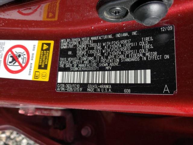 Photo 10 from auction – 2010 TOYOTA HIGHLANDER with VIN 5TDBK3EHXAS009371