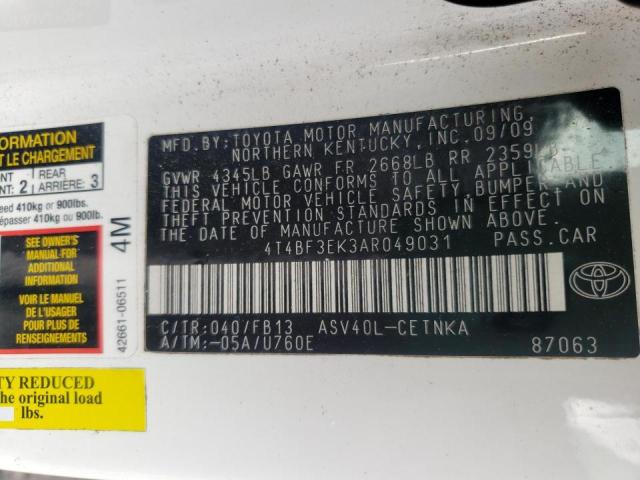 Photo 10 from auction – 2010 TOYOTA CAMRY BASE with VIN 4T4BF3EK3AR049031