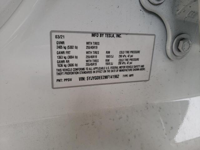 Photo 10 from auction – 2021 TESLA MODEL Y with VIN 5YJYGDEE2MF141962