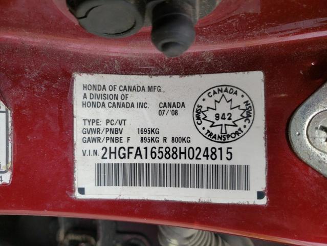 Photo 10 from auction – 2008 HONDA CIVIC LX with VIN 2HGFA16588H024815
