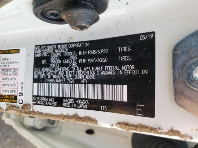Photo 10 from auction – 2019 TOYOTA 4RUNNER SR with VIN JTEBU5JR4K5717526