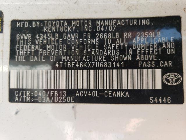 Photo 10 from auction – 2007 TOYOTA CAMRY CE with VIN 4T1BE46KX7U683141
