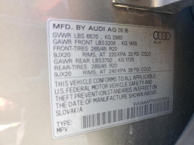 Photo 10 from auction – 2017 AUDI Q7 PREMIUM with VIN WA1AAAF70HD018654