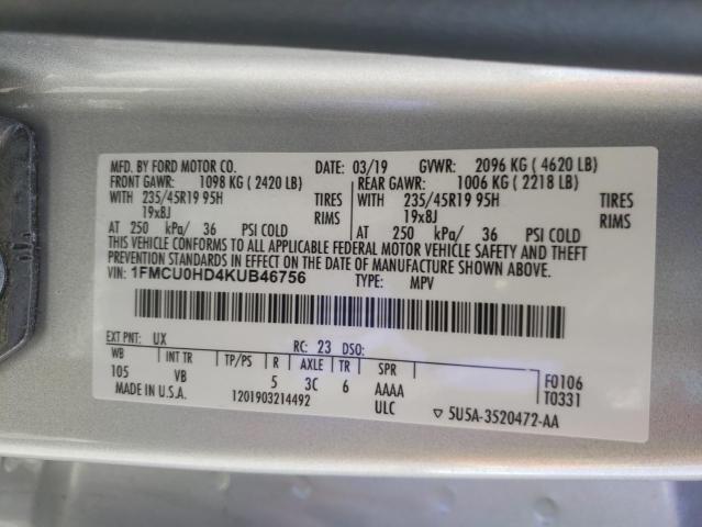 Photo 10 from auction – 2019 FORD ESCAPE SEL with VIN 1FMCU0HD4KUB46756