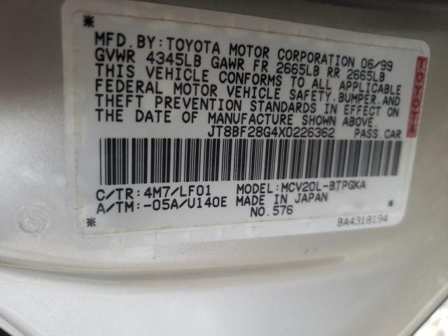 Photo 10 from auction – 1999 LEXUS ES 300 with VIN JT8BF28G4X0226362