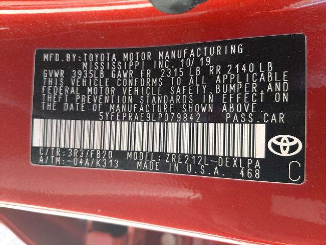 Photo 10 from auction – 2020 TOYOTA COROLLA LE with VIN 5YFEPRAE9LP079842