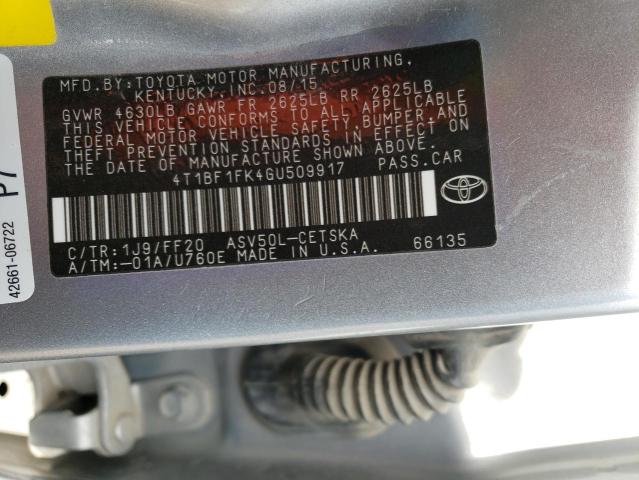 Photo 10 from auction – 2016 TOYOTA CAMRY LE with VIN 4T1BF1FK4GU509917