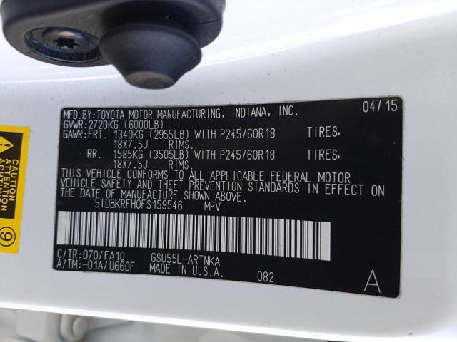 Photo 10 from auction – 2015 TOYOTA HIGHLANDER with VIN 5TDBKRFH0FS159546