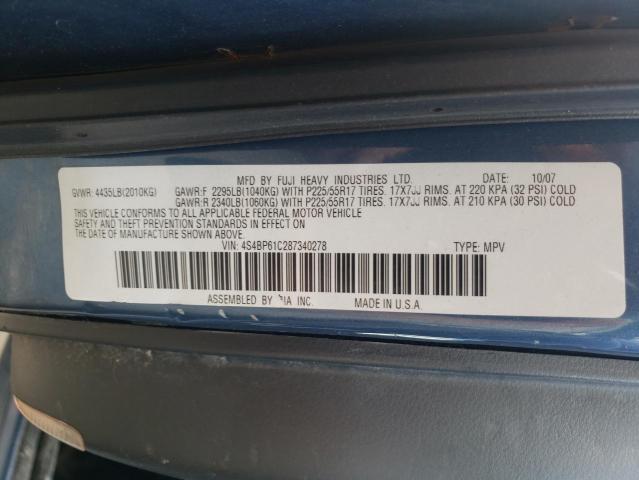 Photo 10 from auction – 2008 SUBARU OUTBACK 2. with VIN 4S4BP61C287340278