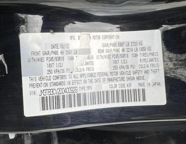 Photo 10 from auction – 2013 MAZDA CX-9 TOURI with VIN JM3TB3CV2D0400929