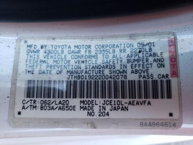 Photo 10 from auction – 2002 LEXUS IS 300 with VIN JTHBD192220042078
