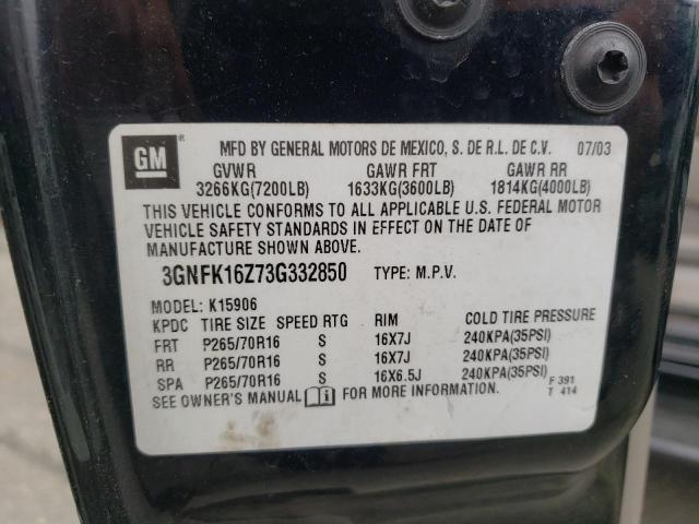 Photo 10 from auction – 2003 CHEVROLET SUBURBAN K with VIN 3GNFK16Z73G332850