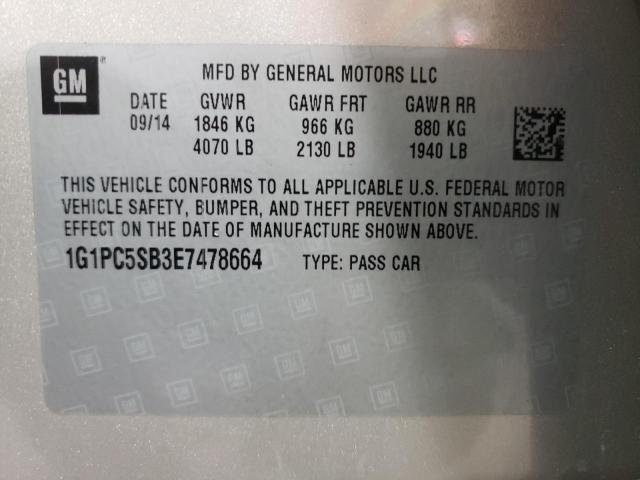 Photo 10 from auction – 2014 CHEVROLET CRUZE LT with VIN 1G1PC5SB3E7478664