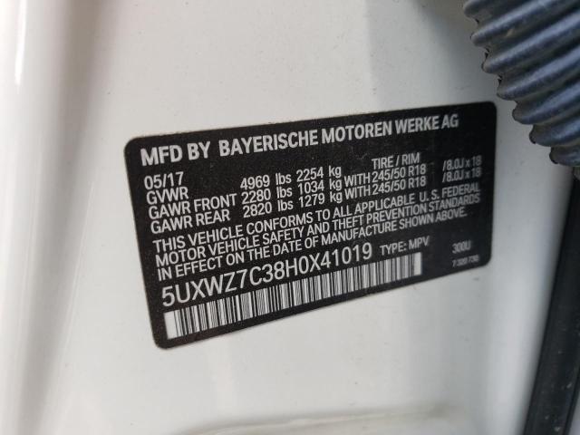 Photo 10 from auction – 2017 BMW X3 SDRIVE2 with VIN 5UXWZ7C38H0X41019