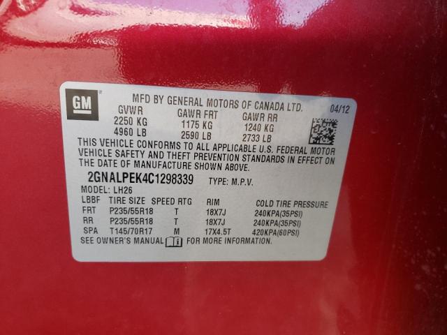 Photo 10 from auction – 2012 CHEVROLET EQUINOX LT with VIN 2GNALPEK4C1298339