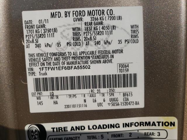Photo 10 from auction – 2011 FORD F150 SUPER with VIN 1FTFW1EF6BFA55502