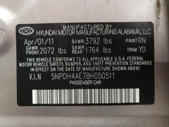 Photo 10 from auction – 2011 HYUNDAI ELANTRA GL with VIN 5NPDH4AE7BH050511